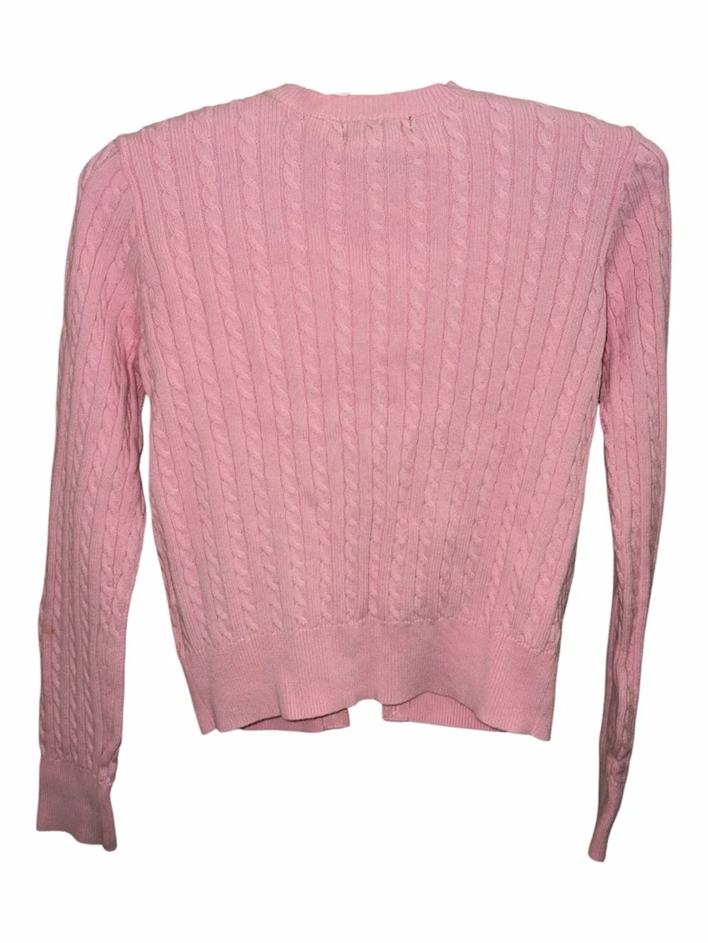 Ralph Lauren Mini-Cable Knit Cardigan with Green Pony Logo M Pink EUC
